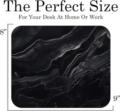 Dark Black Marble Agate Mouse Pad Mat Mousepad for Desk Computer Laptop PC Gaming Home or Office Gift Marbled Abstract (Black Marble MP05)