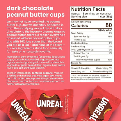UNREAL Dark Chocolate Peanut Butter Cups (Value Size Bag) | Vegan, 5g Sugar | Gluten Free, Fair Trade, Non-GMO | 9.5oz