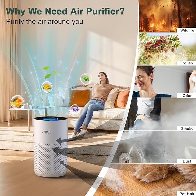 Air Purifiers for Bedroom Home up to 1000 ft², Vniup H14 True HEPA Room Air Purifiers for Bedroom, with Fragrance Function Sleep Mode& Light Mode Air Cleaner for Pet Dander Odor Dust Smoke