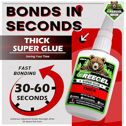 Super Glue Thick for Metal, Wood, Rubber, Glass, Super Control Cyanoacrylate Adhesive (CA) Instant Glue 1 Oz - Clear Superglue with Extra Gel for Carpentry & Crafts Repair (1 Pack)