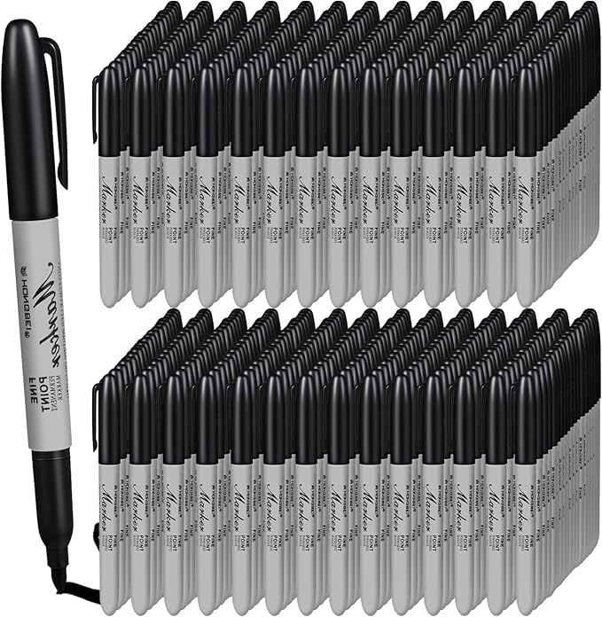 Thenshop 600 Pack Black Permanent Markers Bulk Fine Tip Permanent Marker Set Quick Drying Fine Point Pens for Classroom, Office, Home, Work on Wood, Metal, Stone, Glass, Christmas Office Gifts