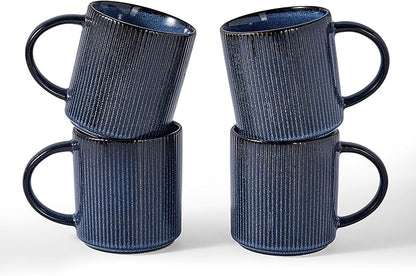 famiware Coffee Mug Set for 4, Star 16 oz Catering Mugs Cup Set with Handle for Coffee, Tea, Cocoa, Milk - Ceramic Stoneware Drinkware Set, Nebulas Blue