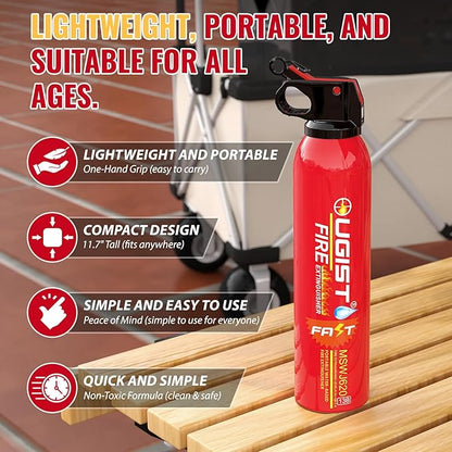 Ougist Water-Based Fire Extinguisher -2 Pack Portable for Home & Vehicle Use, Cold-Weather Safe, Prevents Re-Ignition - Ideal for Kitchen, Garage, Car