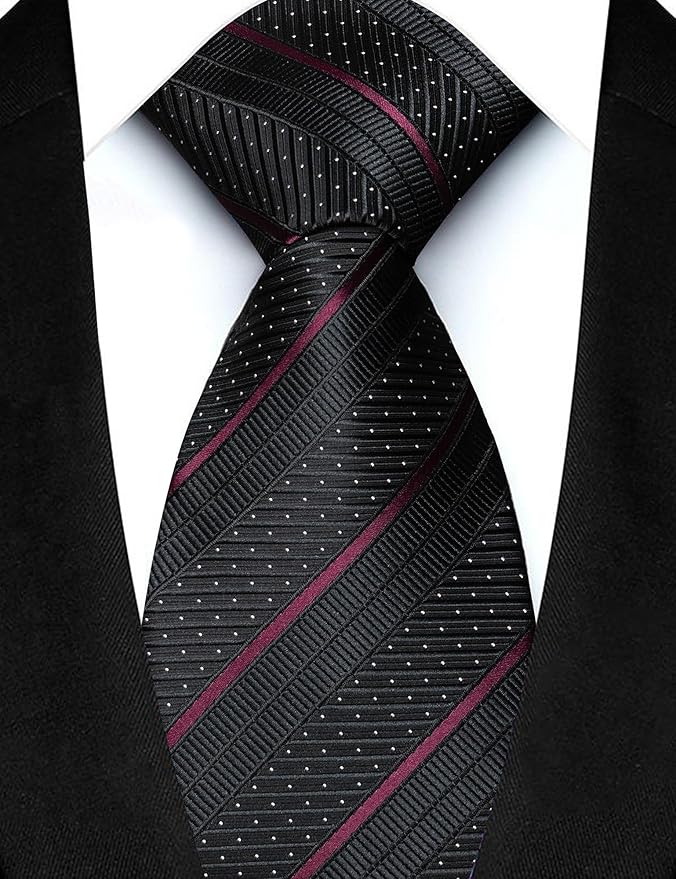 JEMYGINS Mens Striped Tie and Lapel Pin Necktie Pocket Square with Tie Clip Sets for Business Casual 4PCS