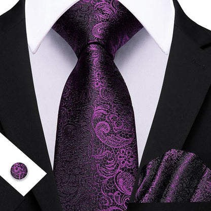 Barry.Wang Tie Sets for Men Silk Solid Necktie Stain Ties Handkerchief Pocket Square Cufflinks Wedding Business Dyed
