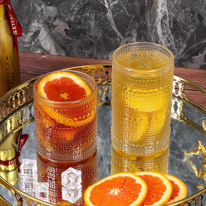 Moretoes 8 Pack Hobnail Drinking Glasses Set, 12 Oz Highball Glasses & 10 Oz Cocktail Glasses, Clear Embossed Water Glass Cups Kitchen Bar Tumbler Glassware Set for Whiskey, Beer, Juice, Milk