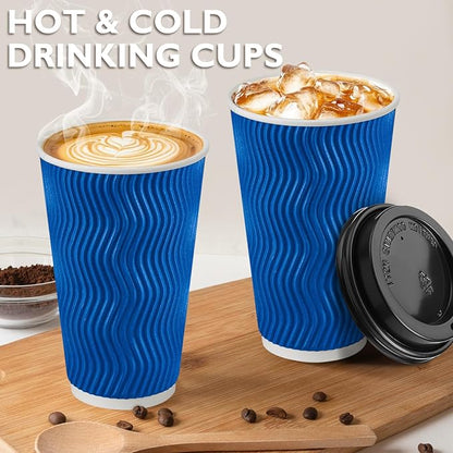 Disposable Coffee Cups with Lids 16 oz, To Go Paper Coffee Cups with Lids, Insulated Paper Cups for Hot or Cold Beverages (Navy, 500Pack)