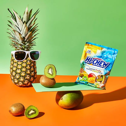 HI-CHEW Tropical Mix, Kiwi Pineapple Mango Dragon Fruit, 4 Stand Up Pouches, 220+ Pieces, 12.7oz each - Fun Soft & Chewy Bulk Candy - Juicy Fruity Flavors - Individually Wrapped for Sharing