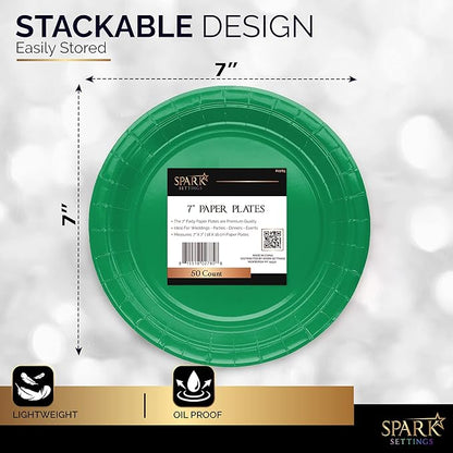 Disposable Paper Plates Green, 6 3/4 Inches Paper Dessert Plates, Strong and Sturdy Disposable Plates for Party, Dinner, Holiday, Picnic, or Travel Party Plates, Pack of 50