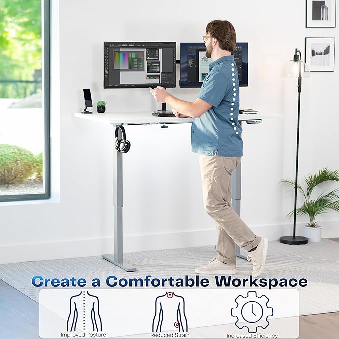 VIVO Electric 60 x 30 in Standing Desk, Memory Height Adjustment, 1B Series, White Top Gray Frame, DESK-KIT-1G6W-30