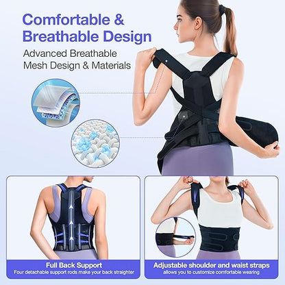 Posture Corrector for Women and Men, Full Back Brace Support, FSA&HSA Eligible, Adjustable Shoulder Straightener for Improving Back Posture, Relief for Upper and Lower Back, Lumbar, Neck Pain