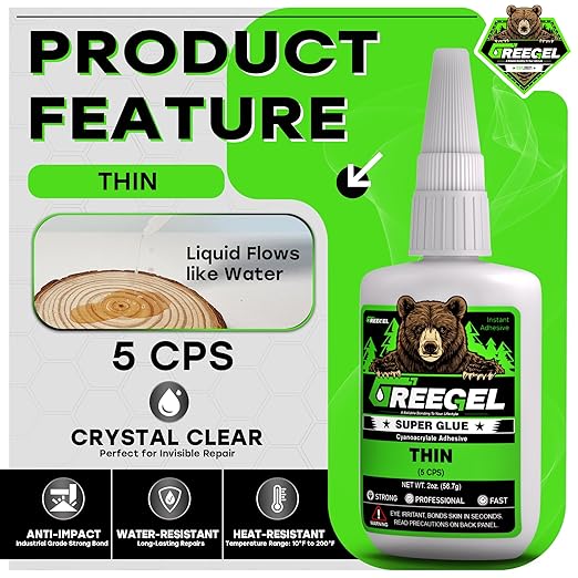 Super Glue Thin for Wood, Ceramic, Plastic, Metal, Super Fast Cyanoacrylate Adhesive (CA) Instant Glue 2 oz - Clear Superglue with Extra Gel for Woodworking, CA Finish, Stabilizing (1 Pack)