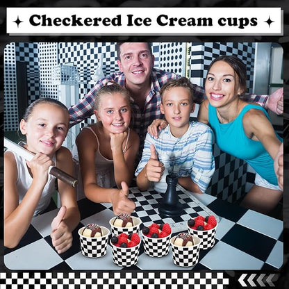 Honeydak 400 Pack 150 ml/ 5 oz Checkered Ice Cream Cups for Party Small Ice Cream Cups Disposable Treat Paper Cups Dessert Snacks Sundae Yogurt Container Wedding Birthday Party Supplies