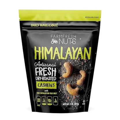 Dry Roasted Cashews Himalayan Salted (2 Lbs.) - Baked in Small Batches for Added Freshness - Oven Roasted to Perfection without Oil - Farm Fresh Nuts Brand