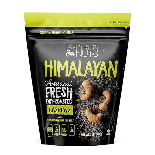 Dry Roasted Cashews Himalayan Salted (2 Lbs.) - Baked in Small Batches for Added Freshness - Oven Roasted to Perfection without Oil - Farm Fresh Nuts Brand