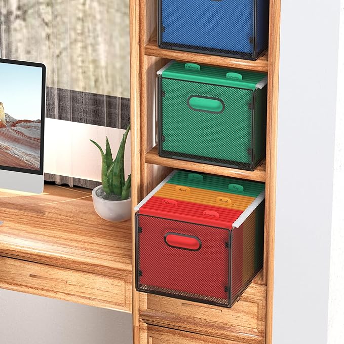 Samstar 2 Pack Hanging File Organizer, Mesh File Folder Box Filing Box File Cabinet Organizer Storage Boxes, Letter Size