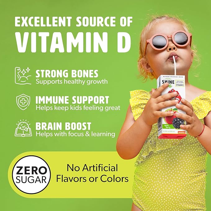ShineWater Kids x Paw Patrol Vitamin D Apple Berry Juice Boxes | No Added Sugar | Naturally Flavored Drink for Kids | Vegan Gluten Free Hydration | 32 Pack