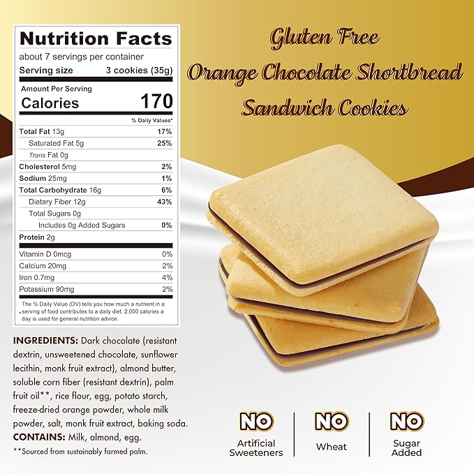 ChocZero Dark Chocolate Orange Jolies – No Sugar Added Keto Cookies, Gluten Free Sandwich Cookies Made with Real Freeze-Dried Orange, 8oz Box (Pack of 1)
