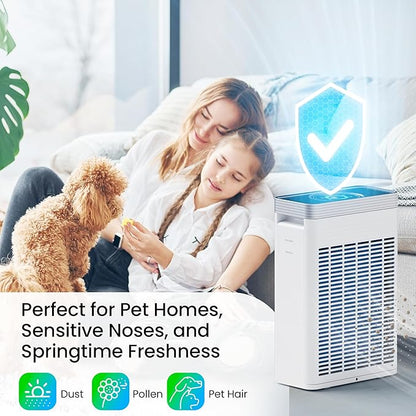 VUSIGN Smart Air Purifier for Home, Covers Up to 1110 ft², CADR 143 CFM, H13 True HEPA, Air Quality Sensor, Sleep Mode, WiFi App Control, Pet-Friendly, White