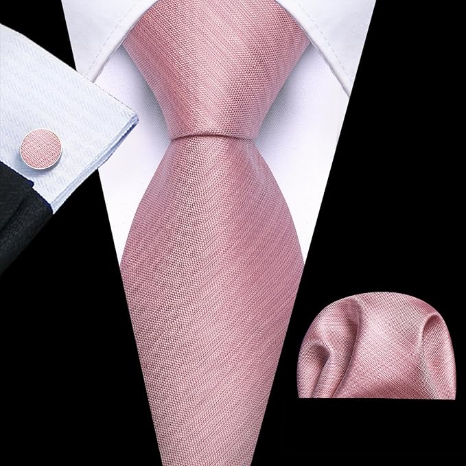 Barry.Wang Tie Sets for Men Silk Solid Necktie Stain Ties Handkerchief Pocket Square Cufflinks Wedding Business Dyed