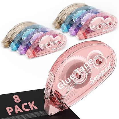 8 Pack Scrapbook Tape, Double Sided Tape for Crafts, Adhesive Glue Runner for Scrapbooking Journaling Supplies, Glue Roller for Kids and Adults School Office Teacher Supplies, 0.3IN x 26FT