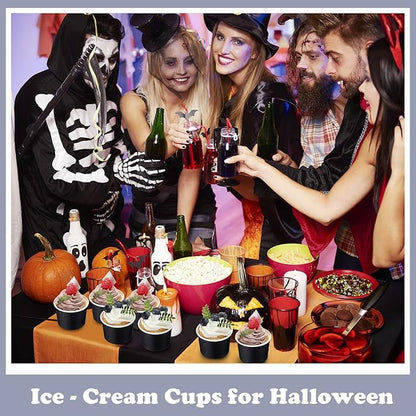 Honeydak 400 Pack 150 ml/ 5 oz Ice Cream Cups for Party Small Ice Cream Cups Disposable Treat Paper Dessert Snacks Sundae Container Wedding Birthday Party Supplies (Black,Simple)