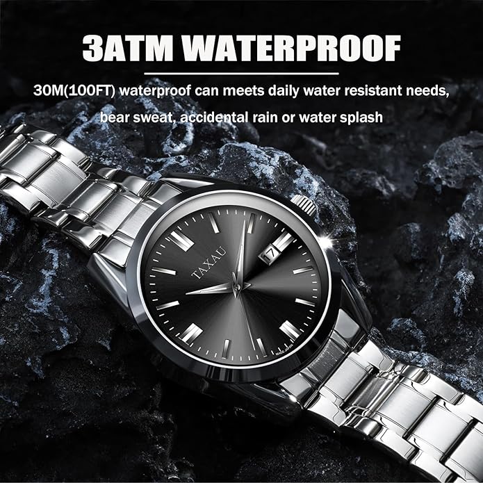 Mens Silver Watch Luxury Minimalist Dress Watch Classic Waterproof Watches for Men Analog Quartz Stainless Steel Men's Wrist Watches with Date Luminous Relojes para Hombres