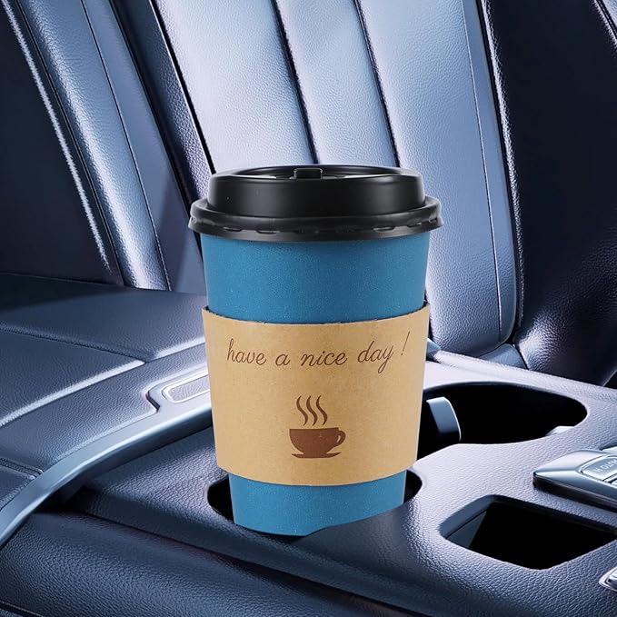 100 Pack 12 oz Coffee Cups with Lids, Disposable To Go Paper Coffee Cups with Sleeves and Stirring Sticks for Hot/Cold Drinks Office Home Shop Event (Navy)