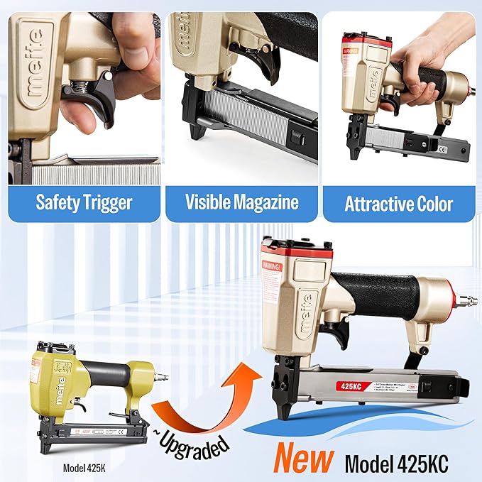 meite 425KC Narrow Crown Stapler, Fits 18 Gauge 1/4" Crown 1/2" to 1" Staples, with Safety Trigger, Heavy Duty Staple Gun for Wood, Furniture, Fabric, Leather, DIY & Professional Use