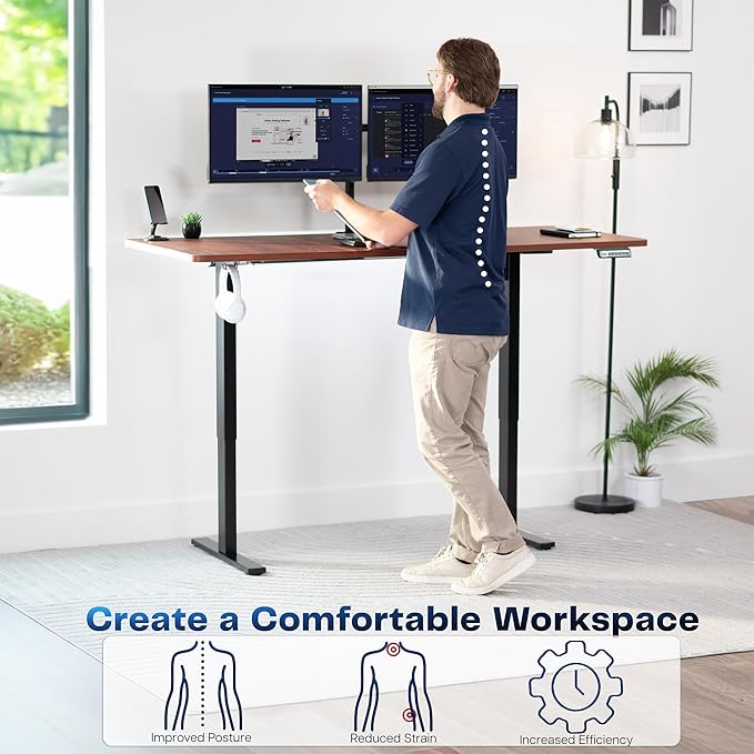 VIVO Electric 71 x 30 in Standing Desk, Memory Height Adjustment, 1B Series, Dark Walnut Top Black Frame, DESK-KIT-1B7D
