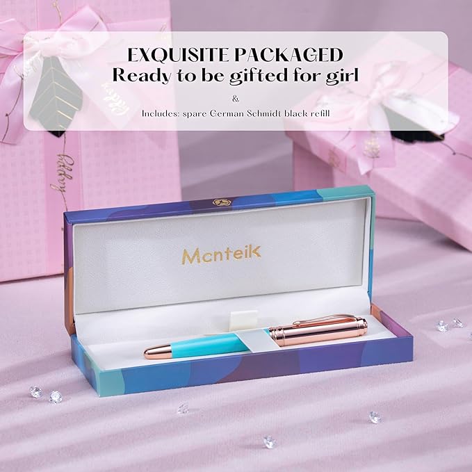 Luxury Rollerball Pen, With 8mm Brilliant diamond,Delicate Green Pen,Attractive Real Rose Gold Finish, Schmidt Black Refill,Glitter Fancy Pens Gifts for Women Wedding Office,Unique, Cute pen