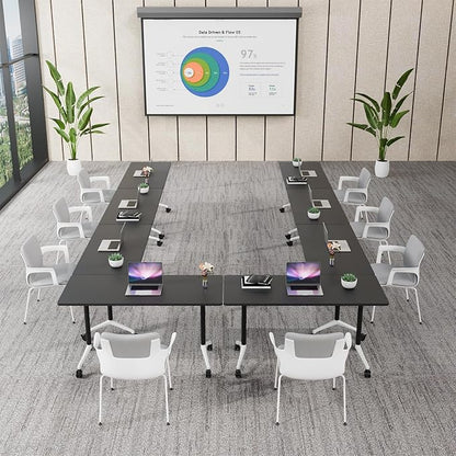 Conference Table Folding Conference Room Tables, Modern Mobile Meeting Training Table with Silent Wheels, Foldable Seminar Table for Offices, Classrooms, Libraries (4, Black, 55.1in)