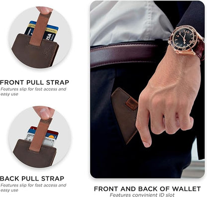 SERMAN BRANDS AirTag Wallet - RFID Blocking Mens Minimalist Money Clip Wallet for Airtag - Full Grain Leather - Slim Bifold. Front Pocket Air tag Wallets for men. Gift