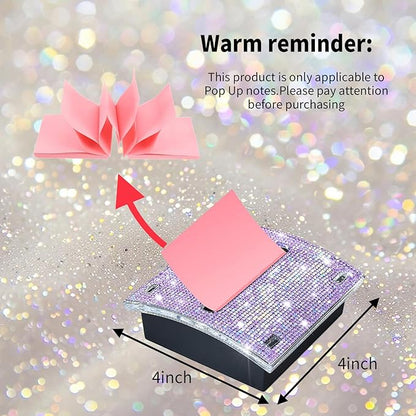 Rhinestone Self Sticky Note Holder Post it Note Dispenser Pop-Up Sticky Notes Dispenser 3 x 3 inch Post it Dispenser for Office Desk Accessories(Purple)