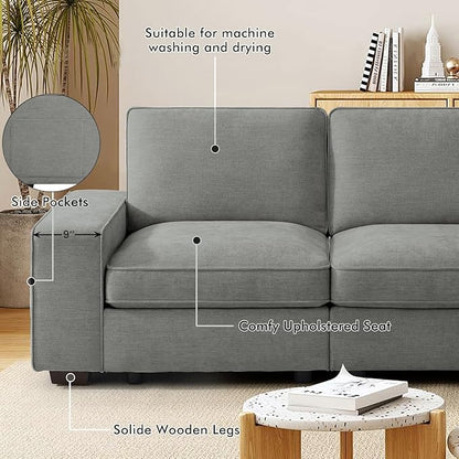 TEKAMON 73" Modular Sofa Couch with Seat Storage, Comfy 2-Seater Chenille Fabric Loveseat Sofa for Living Room, Office, Apartment W/Deep Seat, Wide Armrest, USB Charing Removable Cover(Light Grey)