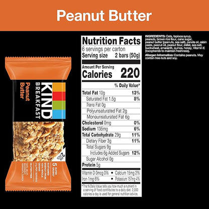 KIND Breakfast Bars, Peanut Butter, Healthy Snacks, Gluten Free, 100% Whole Grains, 5g Protein, 30 Count