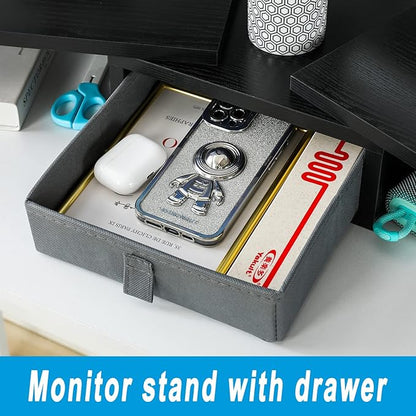 TEAMIX Dual Monitor Stand Riser with Drawer - Length and Angle Adjustable Double Monitor Riser Corner Desk Shelf Organizer 37 inch Long Monitor Riser for 2 Monitors/Laptop/PC/Screen/TV