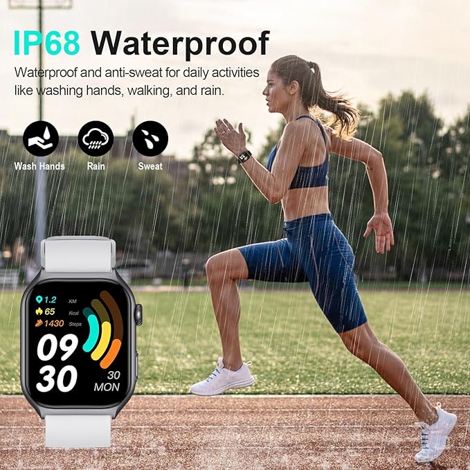 Digital Watch with 2" HD Color Screen, 45 Days Long Battery, IP68 Waterproof, Answer/Make Call/Quick Reply/AI Voice Assistant, 100+ Sport Modes, Health Fitness Tracker for Android and iOS (Gray)