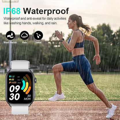 Digital Watch with 2" HD Color Screen, 45 Days Long Battery, IP68 Waterproof, Answer/Make Call/Quick Reply/AI Voice Assistant, 100+ Sport Modes, Health Fitness Tracker for Android and iOS (Gray)
