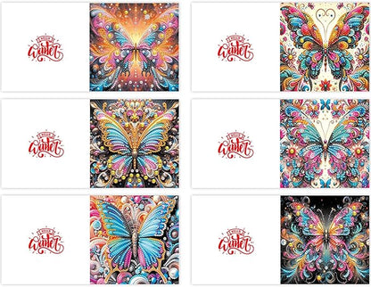 6PCS Diamond Art Painting Greeting Cards,Happy Birthday Cards with Envelopes,DIY Card Making Kits Thank You Card Arts Crafts for Special Occasion Festival Craft Gift(Butterfly)