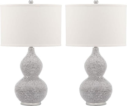 Safavieh Lighting Collection Nicole Bead Base Silver and White Table Lamp, Set of 2