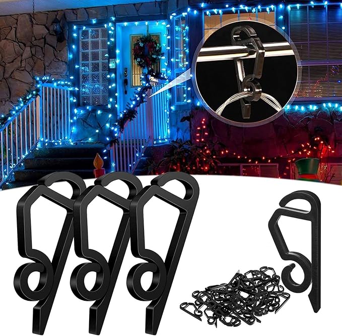 120 Pcs Christmas Light Clips Outside Gutter Hooks - Plastic Holiday Gutter Light Weatherproof Hooks for Halloween Christmas Roof Tree Hanging Outdoor Decoration String Lights (Black)