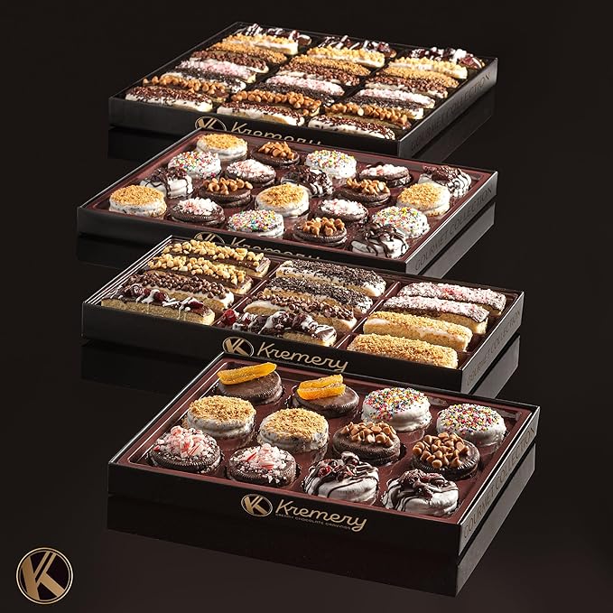 KREMERY Creamy Chocolate Cravings - Halloween Treats For Adults Chocolate Covered Biscotti Cookies Gift Basket, in Elegant Gift Box (12 Biscotties, Assorted Sweet Toppings) Holiday Xmas Christmas