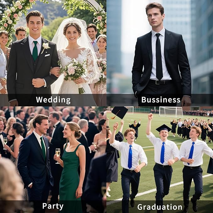 HISDERN Mens Solid Color Ties Formal Satin Necktie and Pocket Square Set Classic Wedding Business Tie & Handkerchief