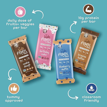 Feel Bar Minis – Kids Protein Bars | Brownie Batter – 12 Pack | 10g Plant Protein | 100 Calories | No Added Sugar | + Daily Veggies | Gluten Free, No Nuts, No Soy, No Dairy, No Grains