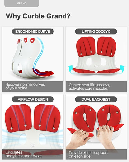 curble Grand(Extra Wide&Sturdy) Cover Set – Ergonomic Back Support Chair & Detachable Cover, Lumbar Support for Posture Corrector and Low Back Pain Relief, Perfect for Home Office Desk Chair(Set Red)