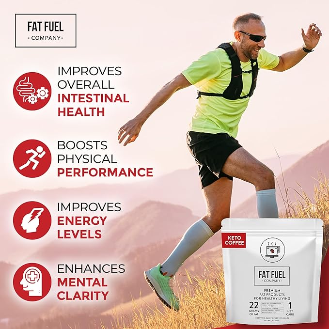 FAT FUEL Keto Coffee 22g Premium Fats - With Grass Fed Butter, MCT Oil, Coconut & Redmond Real Salt - Instant Organic Coffee, One Net Carb, A True Meal Replacement - 30 Bulk Powder Servings