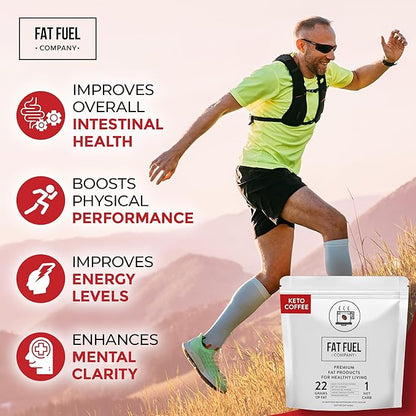 FAT FUEL Keto Coffee 22g Premium Fats - With Grass Fed Butter, MCT Oil, Coconut & Redmond Real Salt - Instant Organic Coffee, One Net Carb, A True Meal Replacement - 30 Bulk Powder Servings