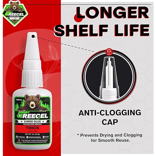 Super Glue Thick for Metal, Wood, Rubber, Glass, Super Control Cyanoacrylate Adhesive (CA) Instant Glue 1 Oz - Clear Superglue with Extra Gel for Carpentry & Crafts Repair (1 Pack)