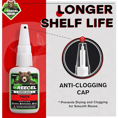 Super Glue Thick for Metal, Wood, Rubber, Glass, Super Control Cyanoacrylate Adhesive (CA) Instant Glue 1 Oz - Clear Superglue with Extra Gel for Carpentry & Crafts Repair (1 Pack)